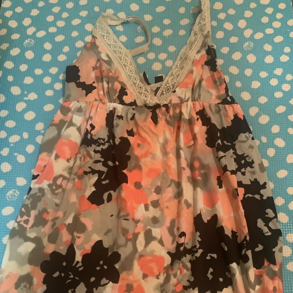 lace lined floral mini dress